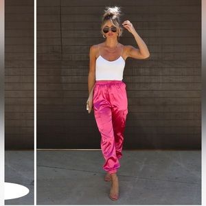 Satin cargo pants in pink, size S
